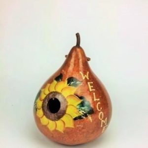 gourd birdhouse with sunflower painted on front