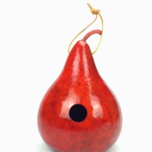 red pear shaped gourd birdhouse with leather strap