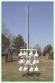 gourd birdhouses lowered on a pole