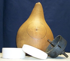 a kettle gourd prepared to be drilled