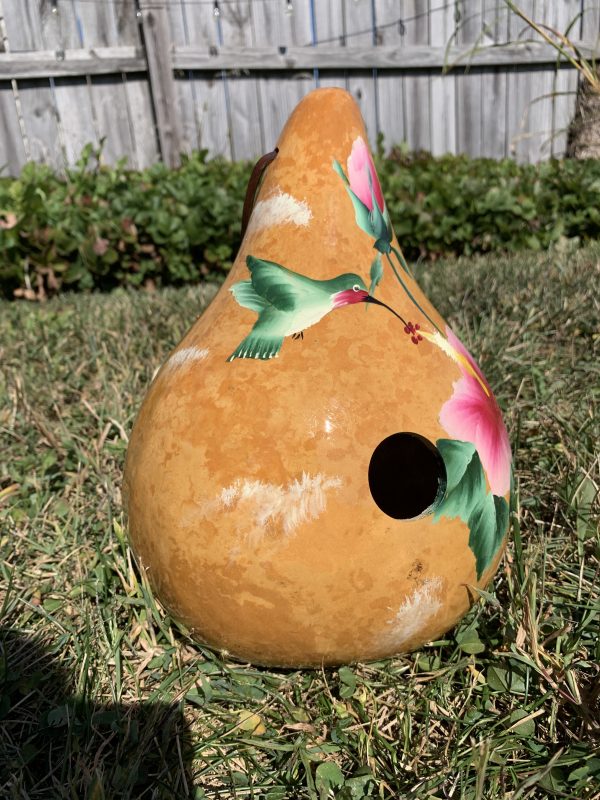 gourd birdhouse in a yard