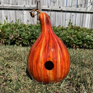 front of a gourd birdhouse